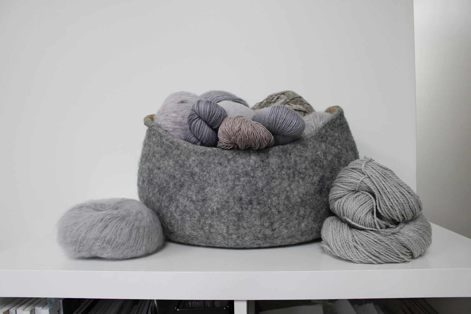 Wool Felt Basket with Corded Hemp Handles