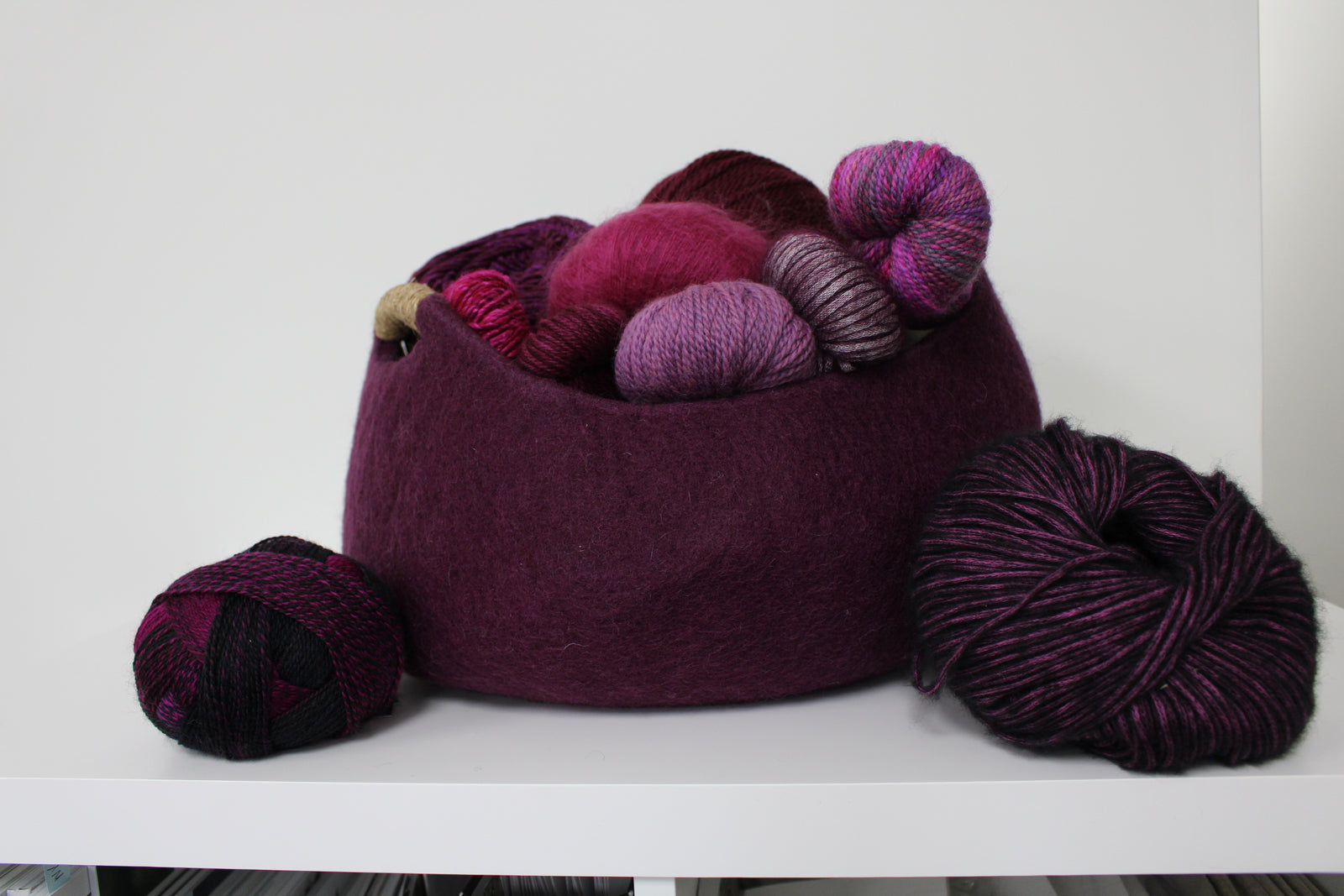 Wool Felt Basket with Corded Hemp Handles