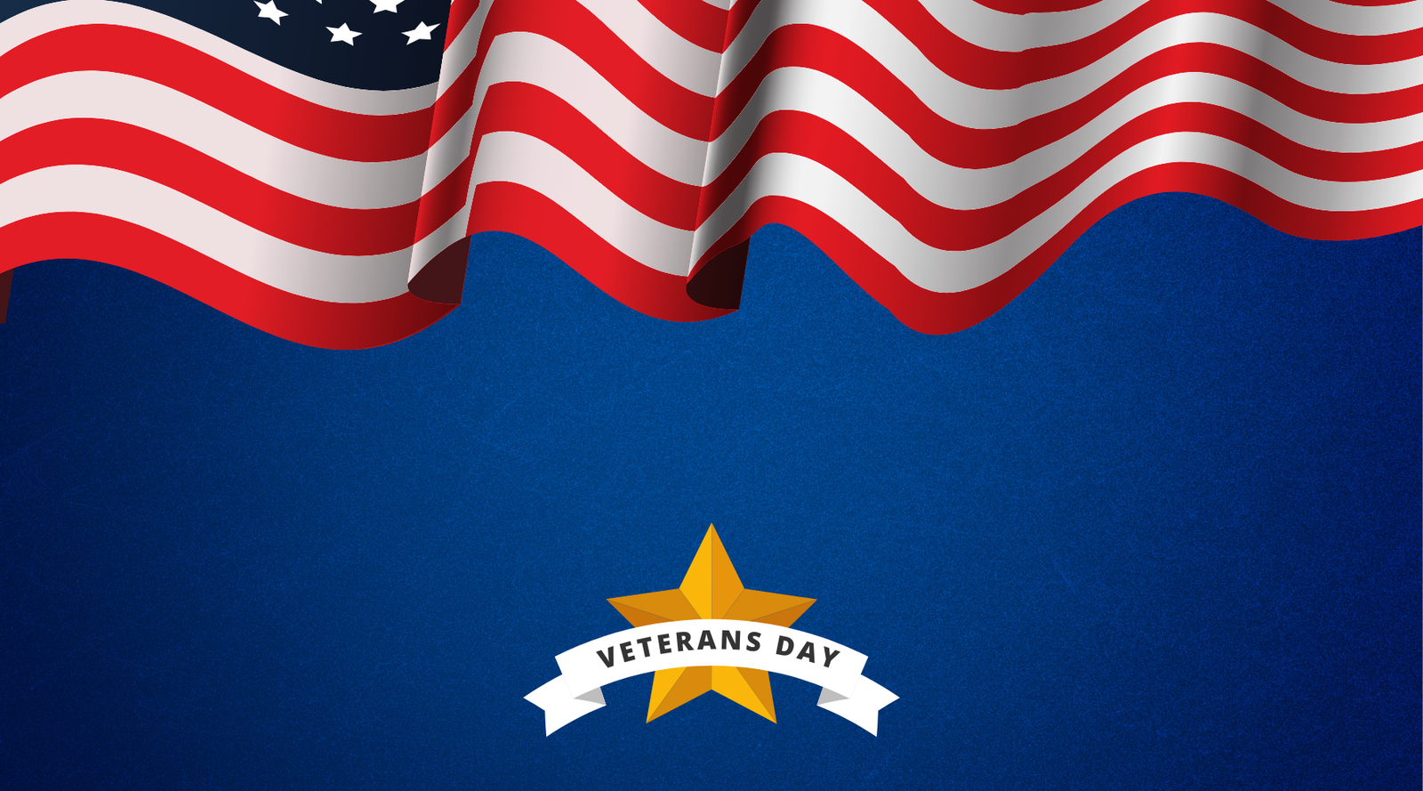 flag banner at the top with and star with white Veterans' Day banner at the bottom