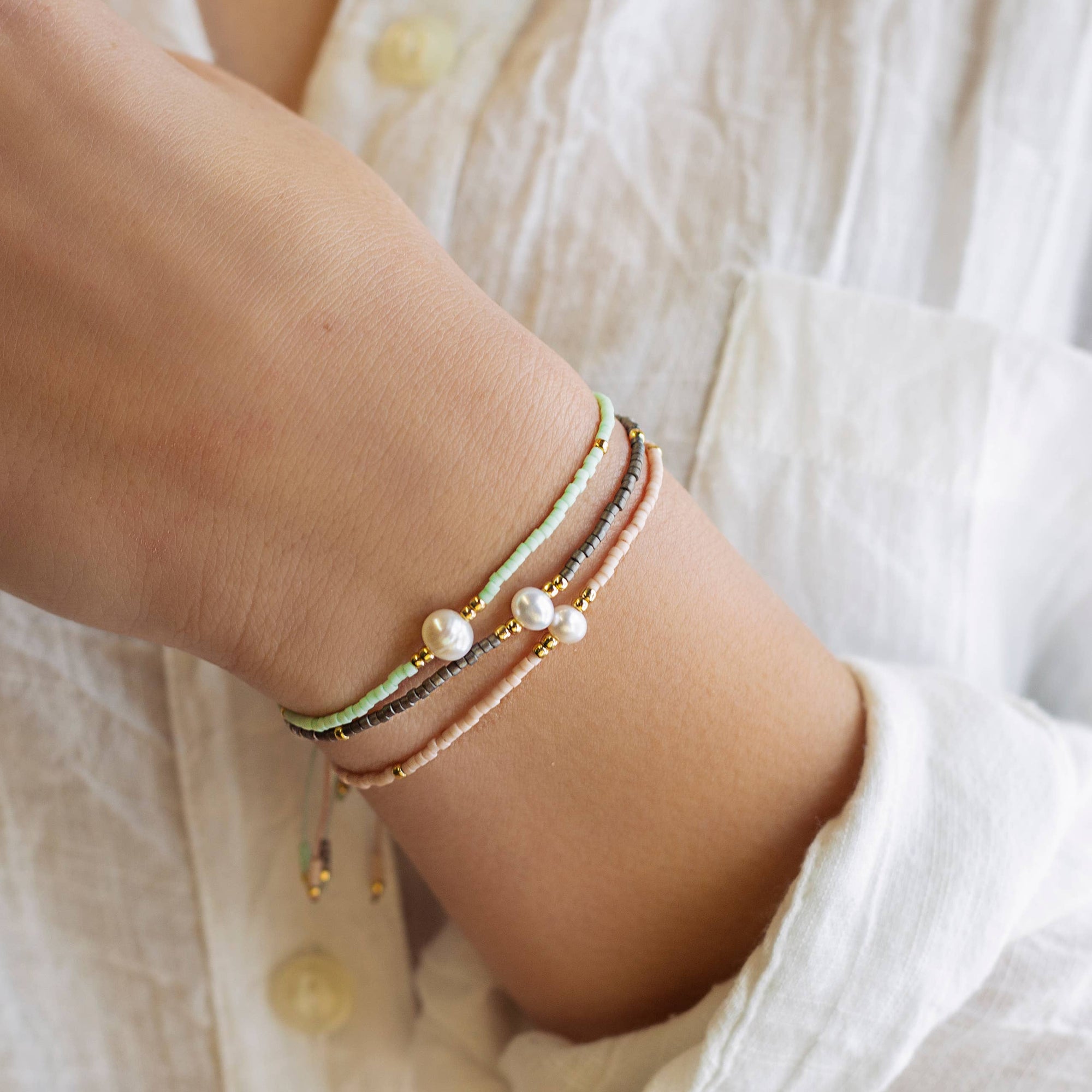 Intentions Bracelet, Pearl Cord, Mint