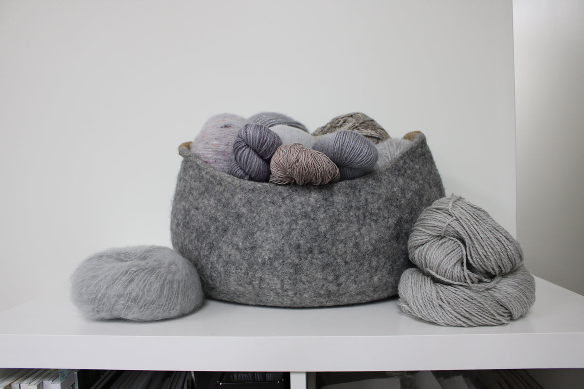 Wool Felt Basket with Corded Hemp Handles