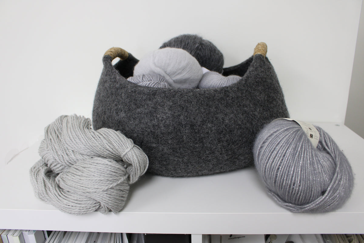 Wool Felt Basket with Corded Hemp Handles