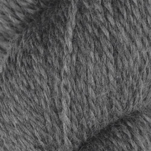 Close-up of gray yarn with a cable pattern